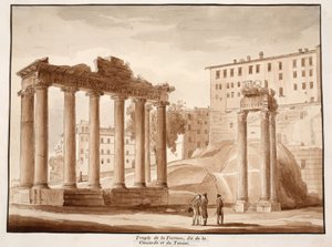De Tempel van Fortuna, bekend als de Tempel van Concord en de Tempel van Jupiter Tonans, 1833 (ets met bruine was) door Agostino Tofanelli